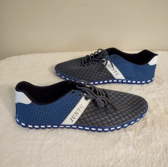 Juntu Men's Size 10.5 Loafers Blue Gray Driving Mesh Breathable Lace Up - Picture 10 of 10